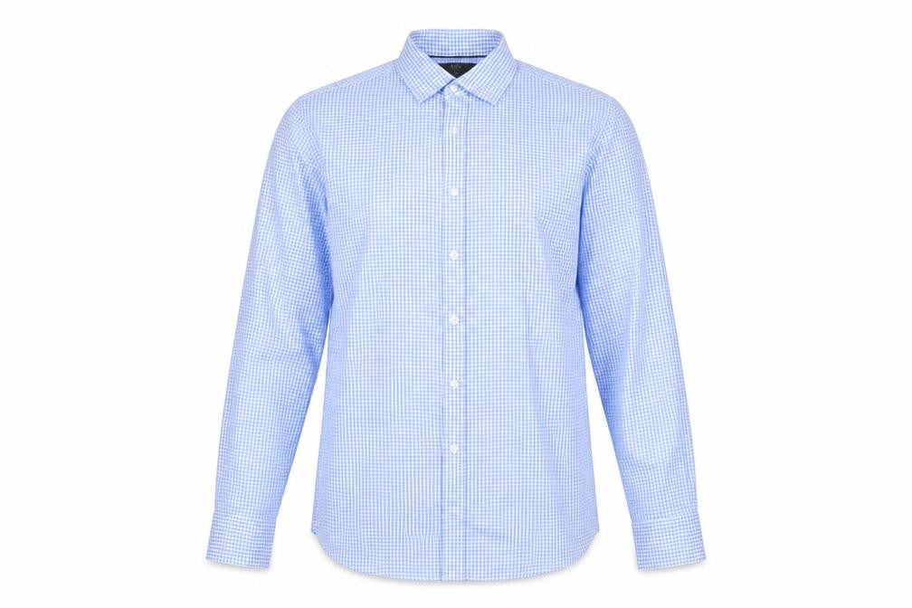 Marks & Spencer Mens Blue Plaid Cotton Button-Up Size 15 Collared Button