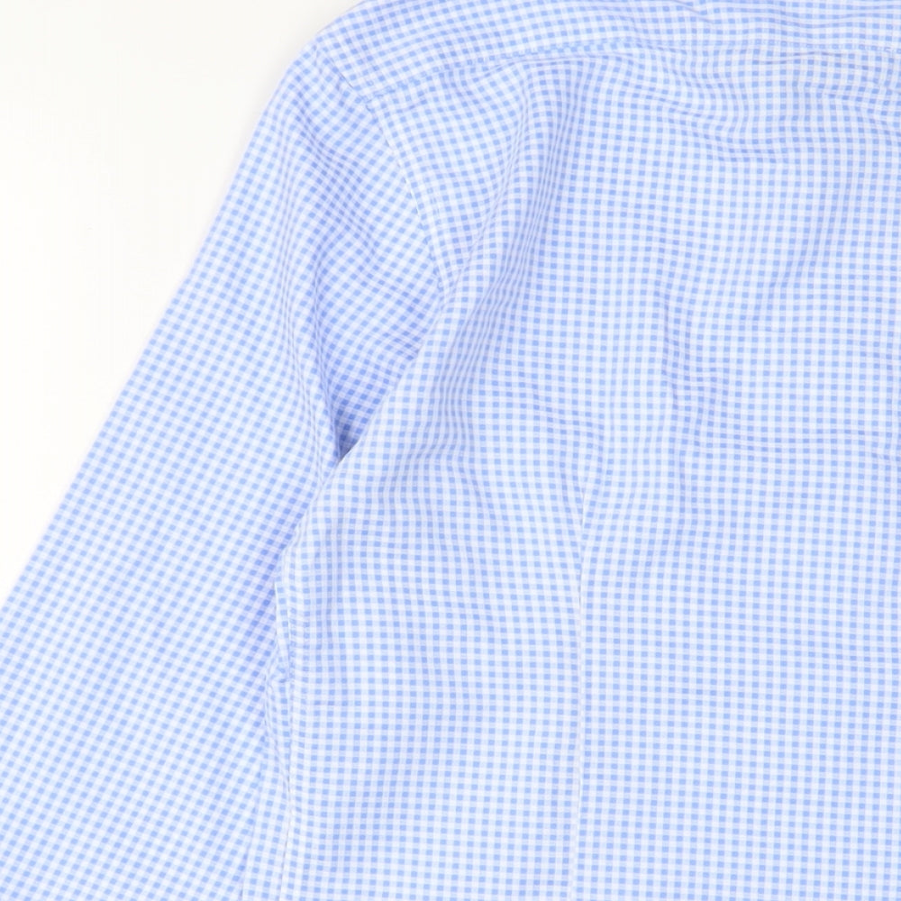 Marks and Spencer Mens Blue Plaid Cotton Button-Up Size 15 Collared Button