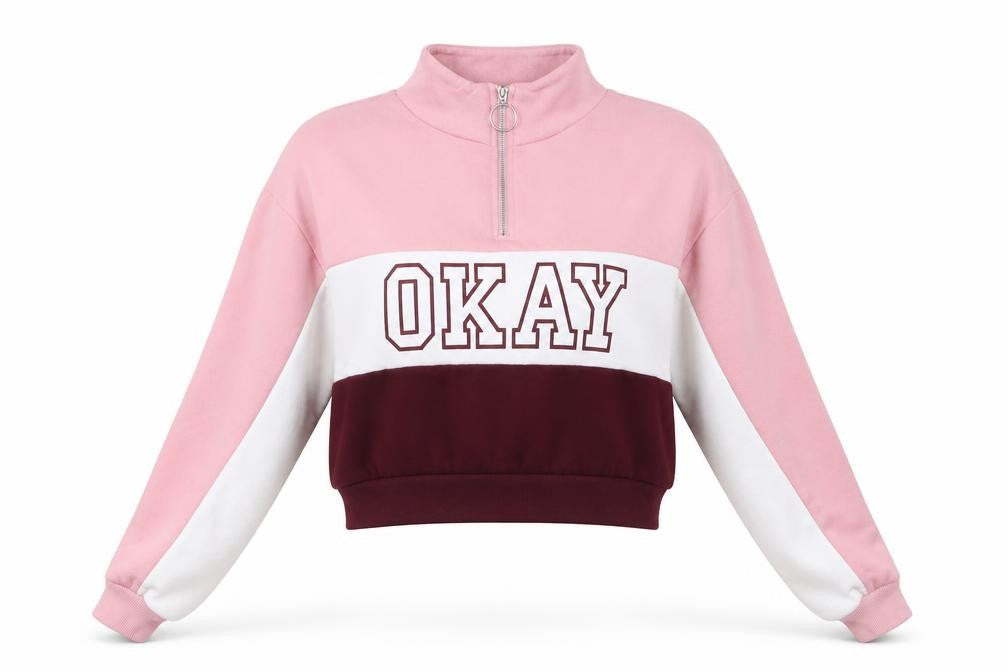 H&M Womens Pink Striped Cotton Pullover Sweatshirt Size S Zip