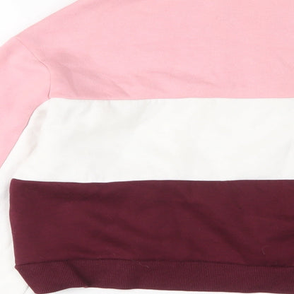 H&M Womens Pink Striped Cotton Pullover Sweatshirt Size S Zip