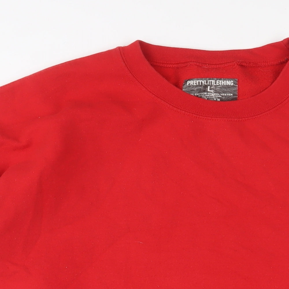 PRETTYLITTLETHING Womens Red Cotton Pullover Sweatshirt Size L Pullover