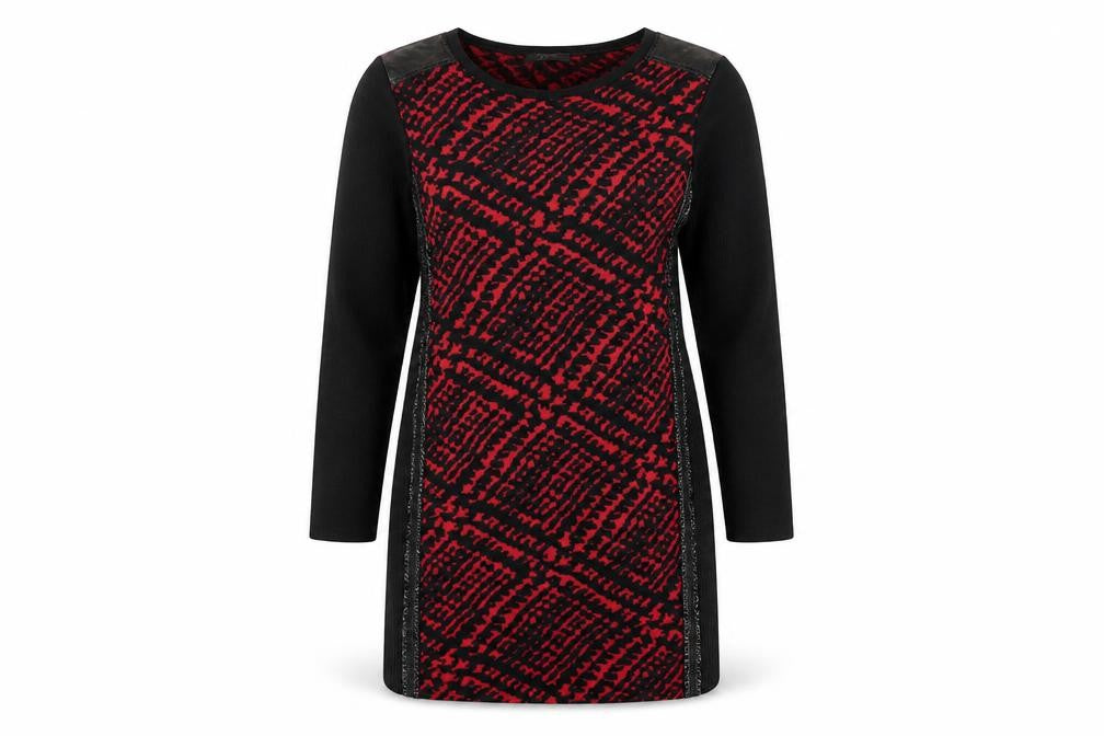 Faber Womens Red Herringbone Viscose Jumper Dress Size 12 Crew Neck Pullover