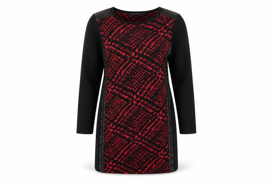 Faber Womens Red Herringbone Viscose Jumper Dress Size 12 Crew Neck Pullover