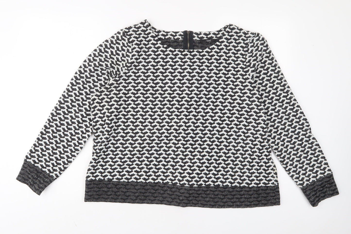 NEXT Womens White Geometric Polyester Pullover Sweatshirt Size 18 Zip