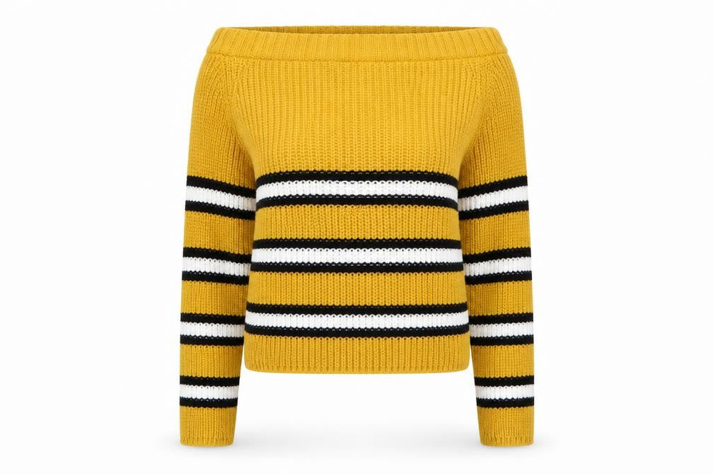 Cameo Rose Womens Yellow Boat Neck Striped Acrylic Pullover Jumper Size M
