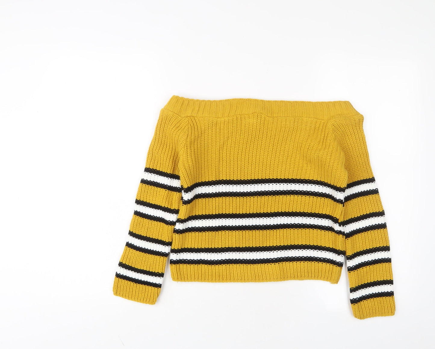 Cameo Rose Womens Yellow Boat Neck Striped Acrylic Pullover Jumper Size M