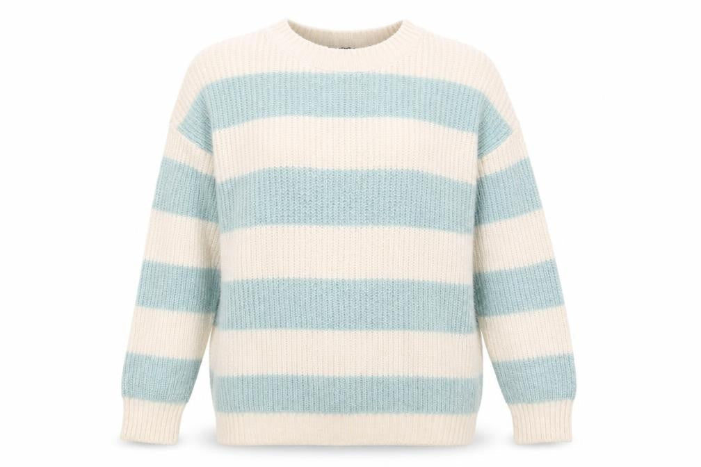 New Look Womens Beige Crew Neck Striped Acrylic Pullover Jumper Size S