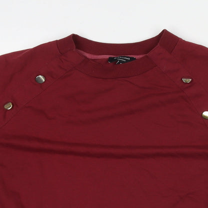 Close-up detail of JD Williams women’s red cotton pullover sweatshirt, size UK 16, pullover