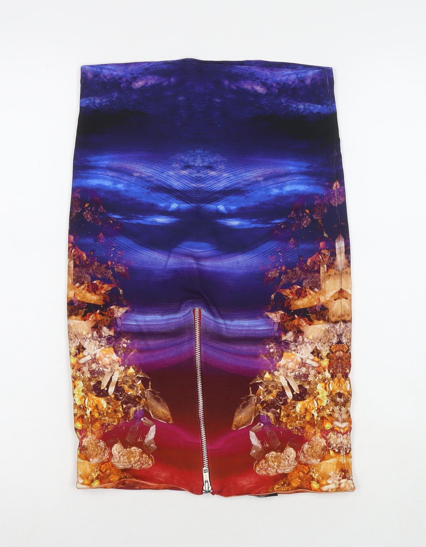 QMC Womens Multicoloured Geometric Viscose Bandage Skirt Size M Zip