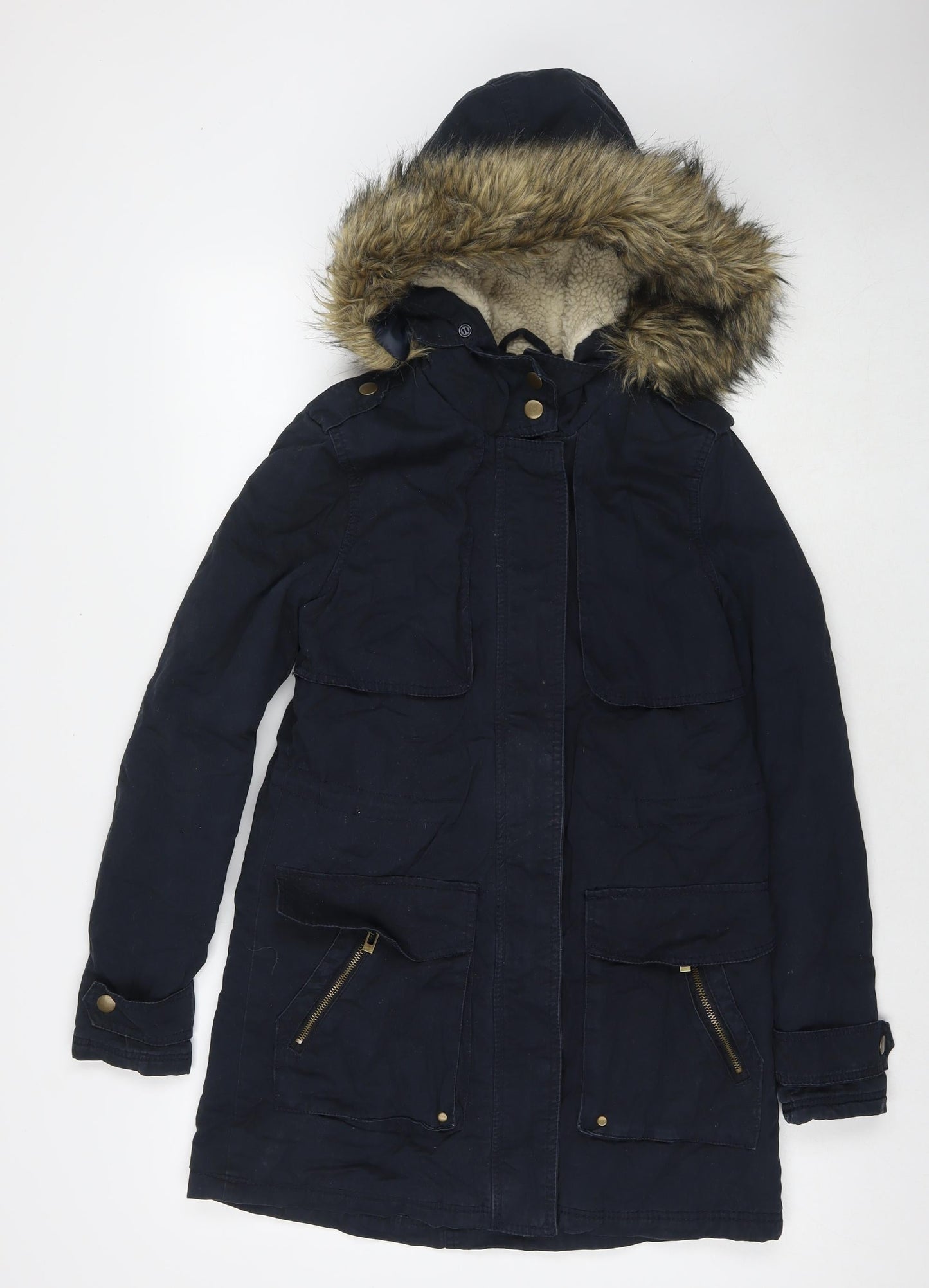 New Look Womens Blue Parka Jacket Size 6 Zip