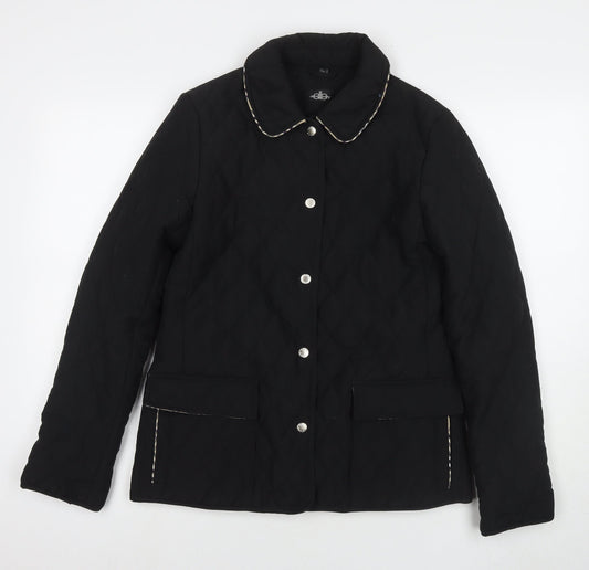 David Barry Womens Black Quilted Jacket Size 10 Snap