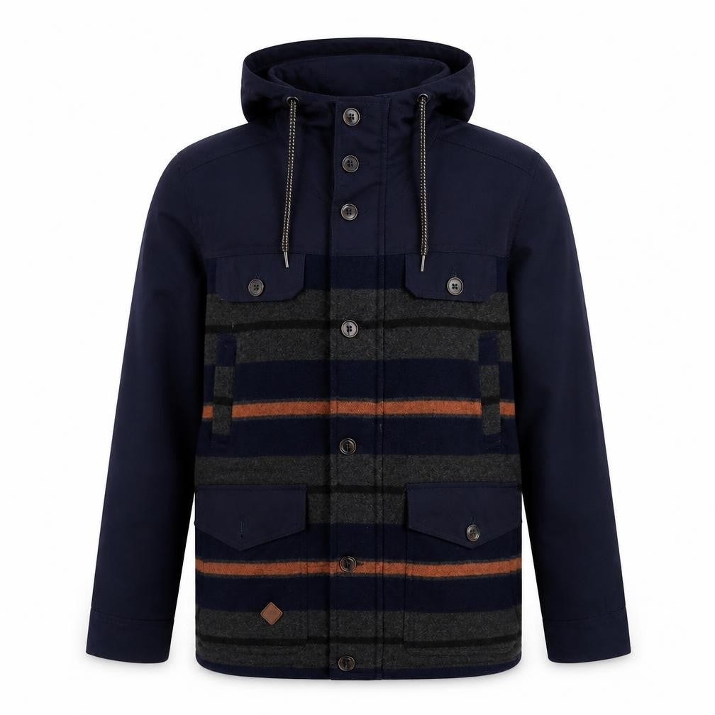 Bellfield Mens Blue Striped Parka Jacket Size M Zip