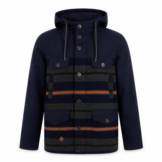 Bellfield Mens Blue Striped Parka Jacket Size M Zip