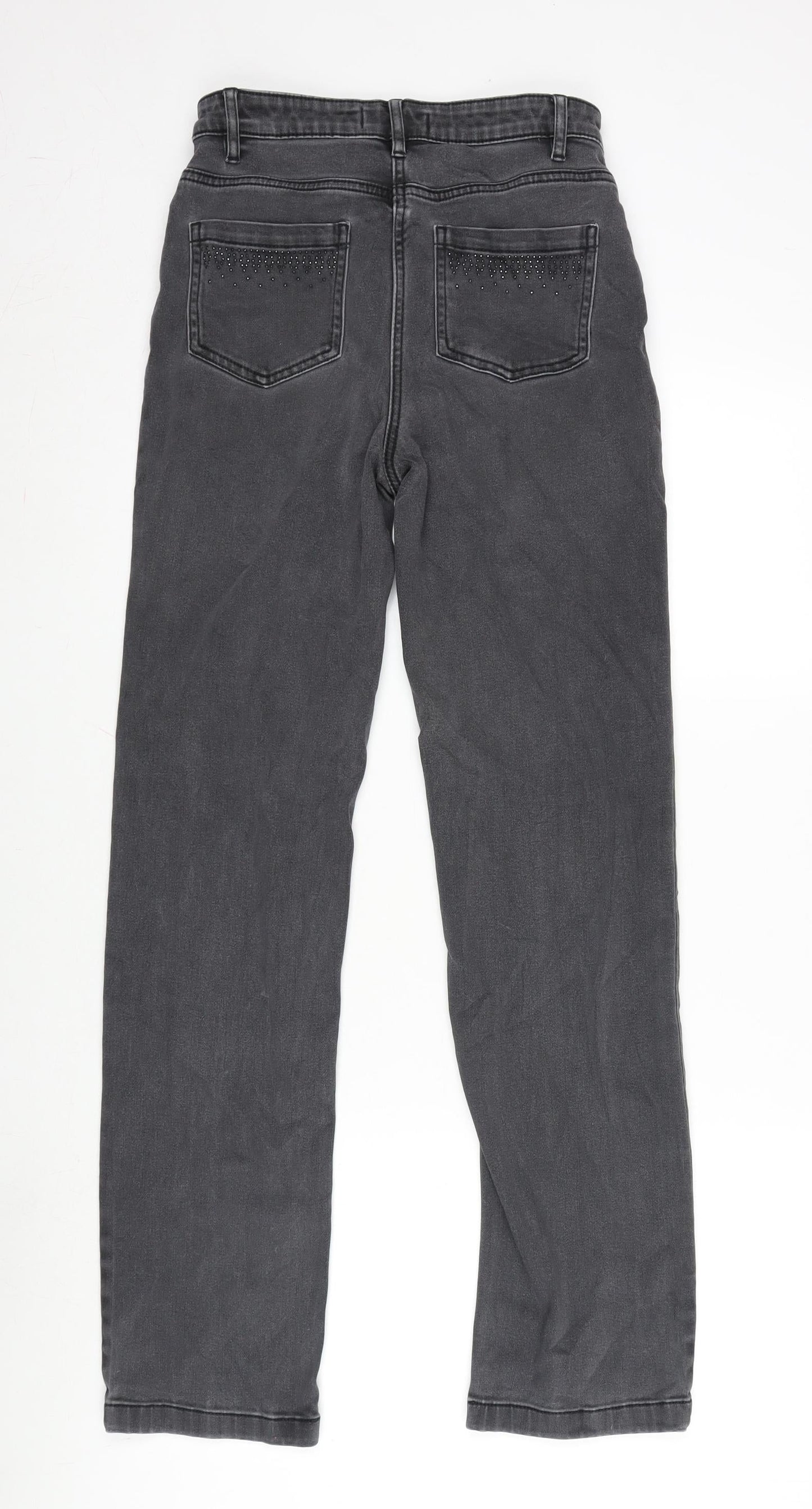 Marks and Spencer Womens Grey Cotton Blend Straight Jeans Size 8 L30 in Regular Zip - Gemstone Detail