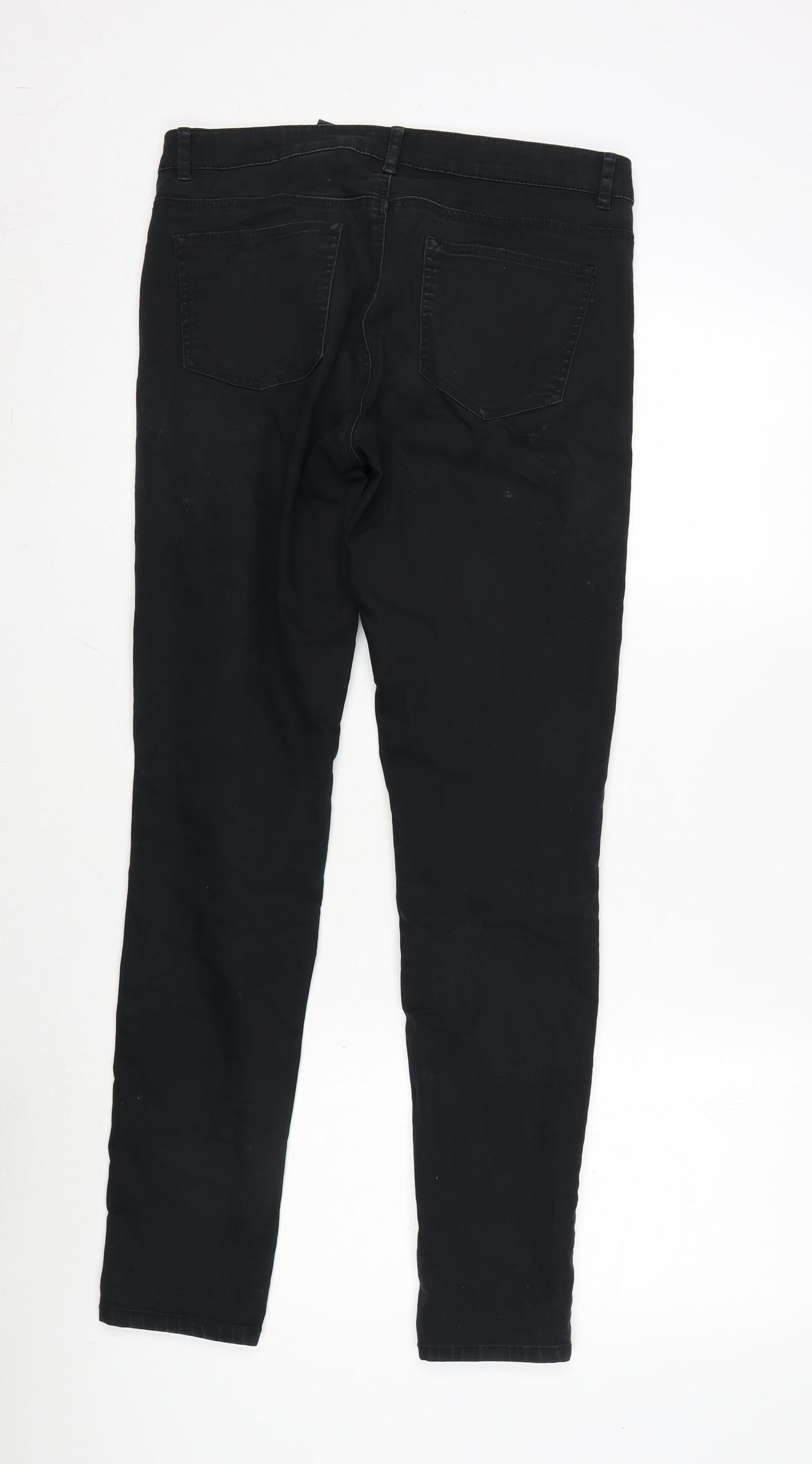 H&M Womens Black Cotton Blend Tapered Jeans Size 12 L30 in Regular Zip