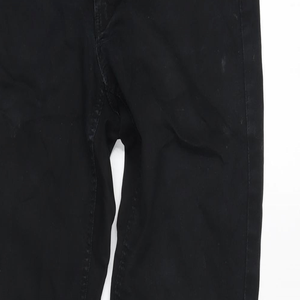 H&M Womens Black Cotton Blend Tapered Jeans Size 12 L30 in Regular Zip