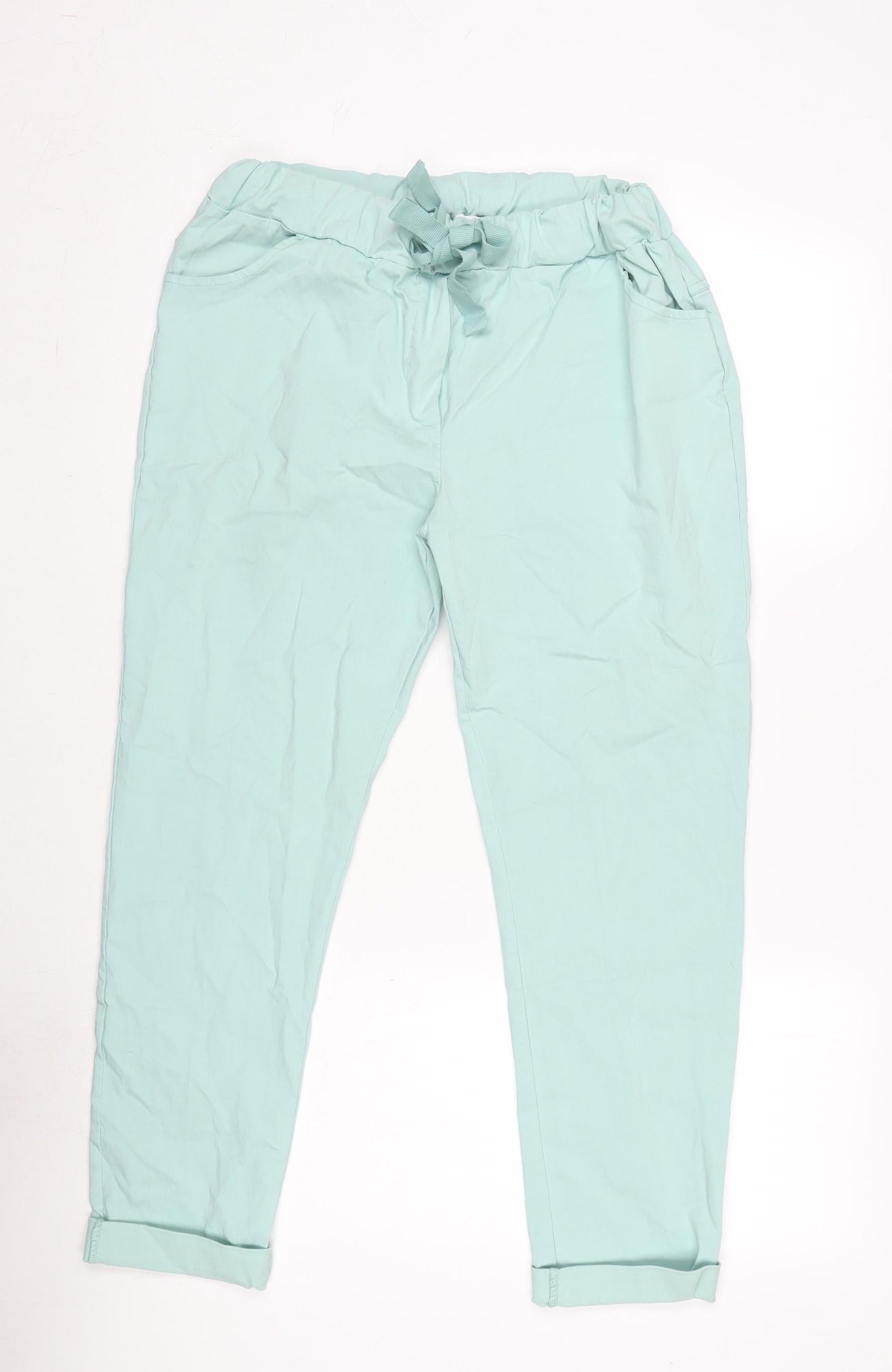 Made in Italy Womens Green Viscose Trousers Size 30 in L25.5 in Regular Tie