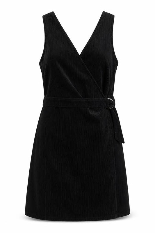 New Look Womens Black Cotton A-Line Size 12 V-Neck Tie
