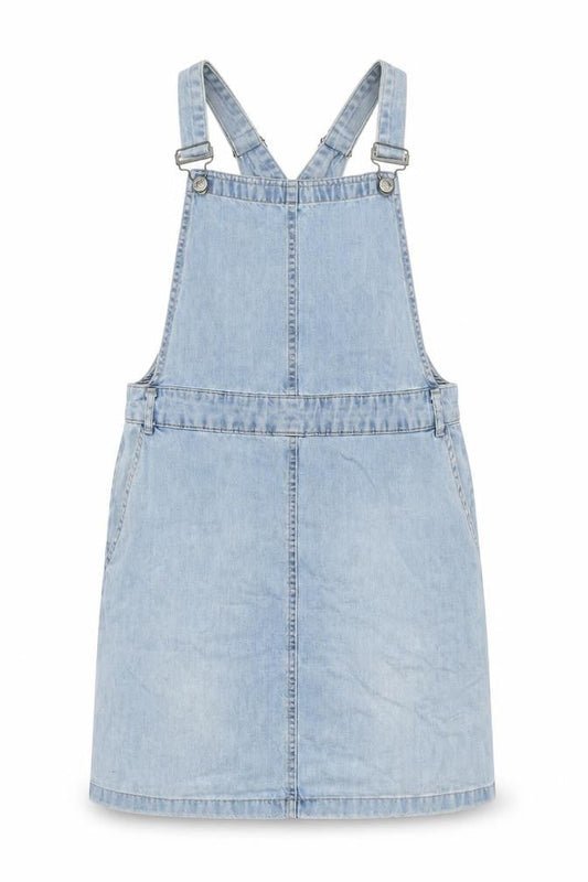 New Look Womens Blue Cotton Pinafore/Dungaree Dress Size 12 Scoop Neck Snap