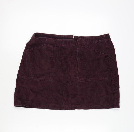 F&F Womens Purple Cotton A-Line Skirt Size 14 Zip