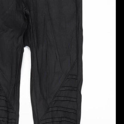 Close-up detail of Only women’s black polyester blend trousers, size S, 28-inch leg regular zip