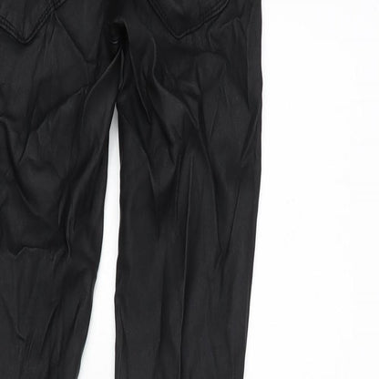 Brand and care label for Only women’s black polyester blend trousers, size S, 28-inch leg regular zip