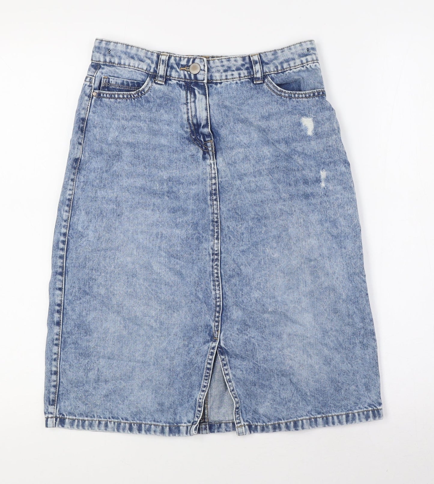 NEXT Girls Blue Ikat 100% Cotton A-Line Skirt Size 13 Years Regular Button