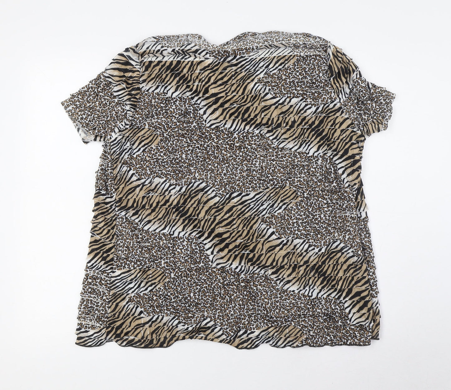 BASSINI Womens Brown Animal Print Polyester Basic Blouse Size L Boat Neck - Tie Front