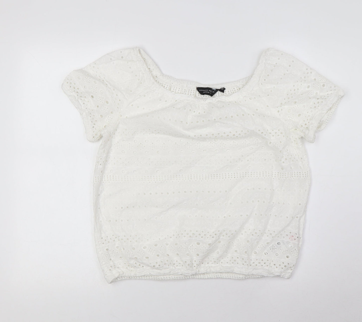 Dorothy Perkins Womens White Cotton Basic T-Shirt Size 10 Scoop Neck - Elasticated Waist