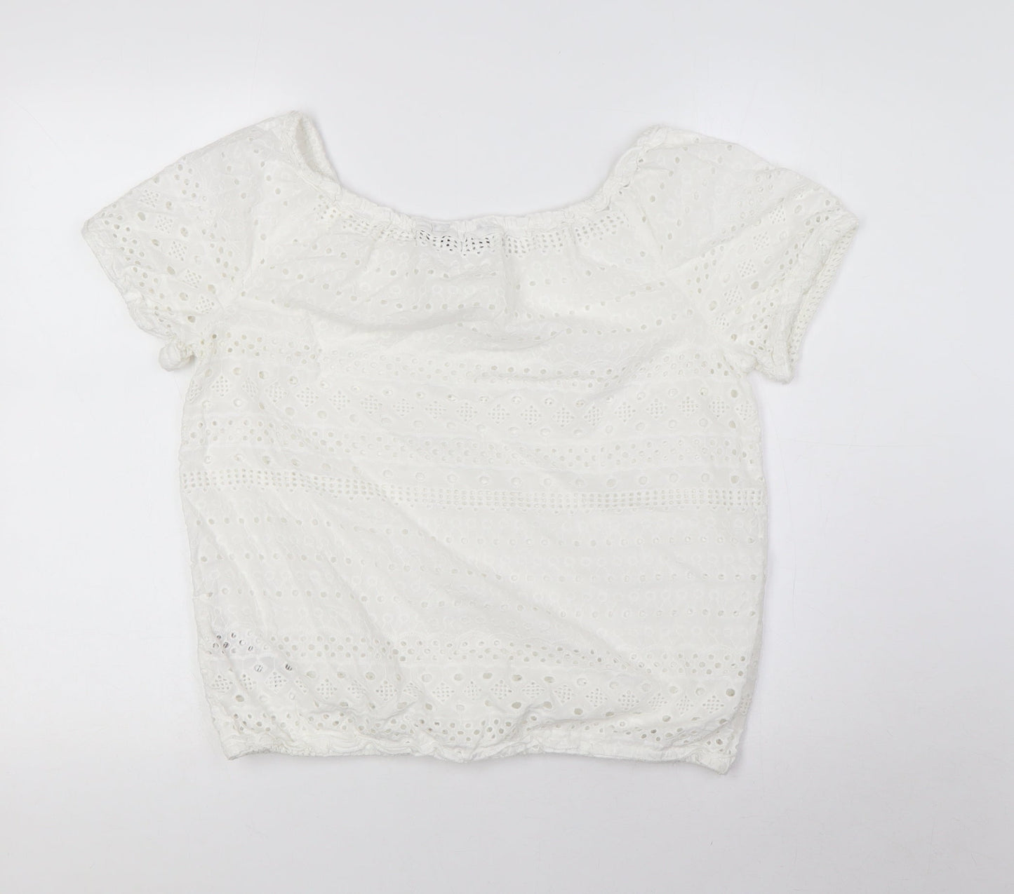 Dorothy Perkins Womens White Cotton Basic T-Shirt Size 10 Scoop Neck - Elasticated Waist