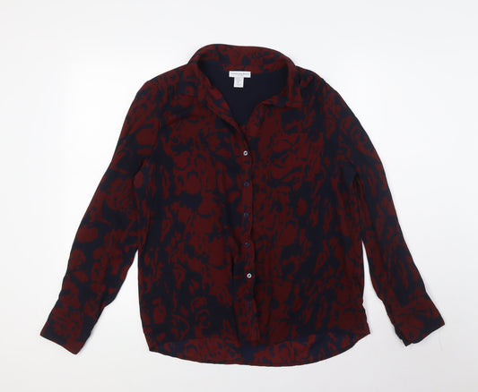 Caroline Belle Womens Blue Animal Print Polyester Basic Button-Up Size M Collared