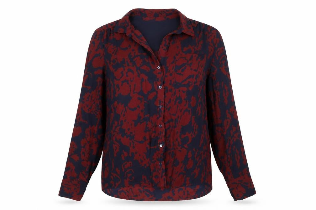 Caroline Belle Womens Blue Animal Print Polyester Basic Button-Up Size M Collared