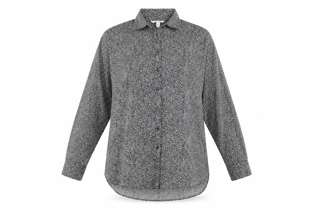 H&M Womens Black Animal Print Polyester Basic Button-Up Size L Collared