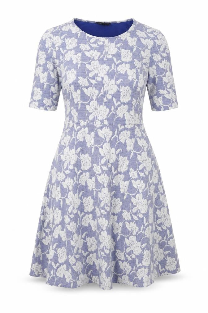 Topshop Womens Blue Floral Polyester A-Line Size 10 Scoop Neck