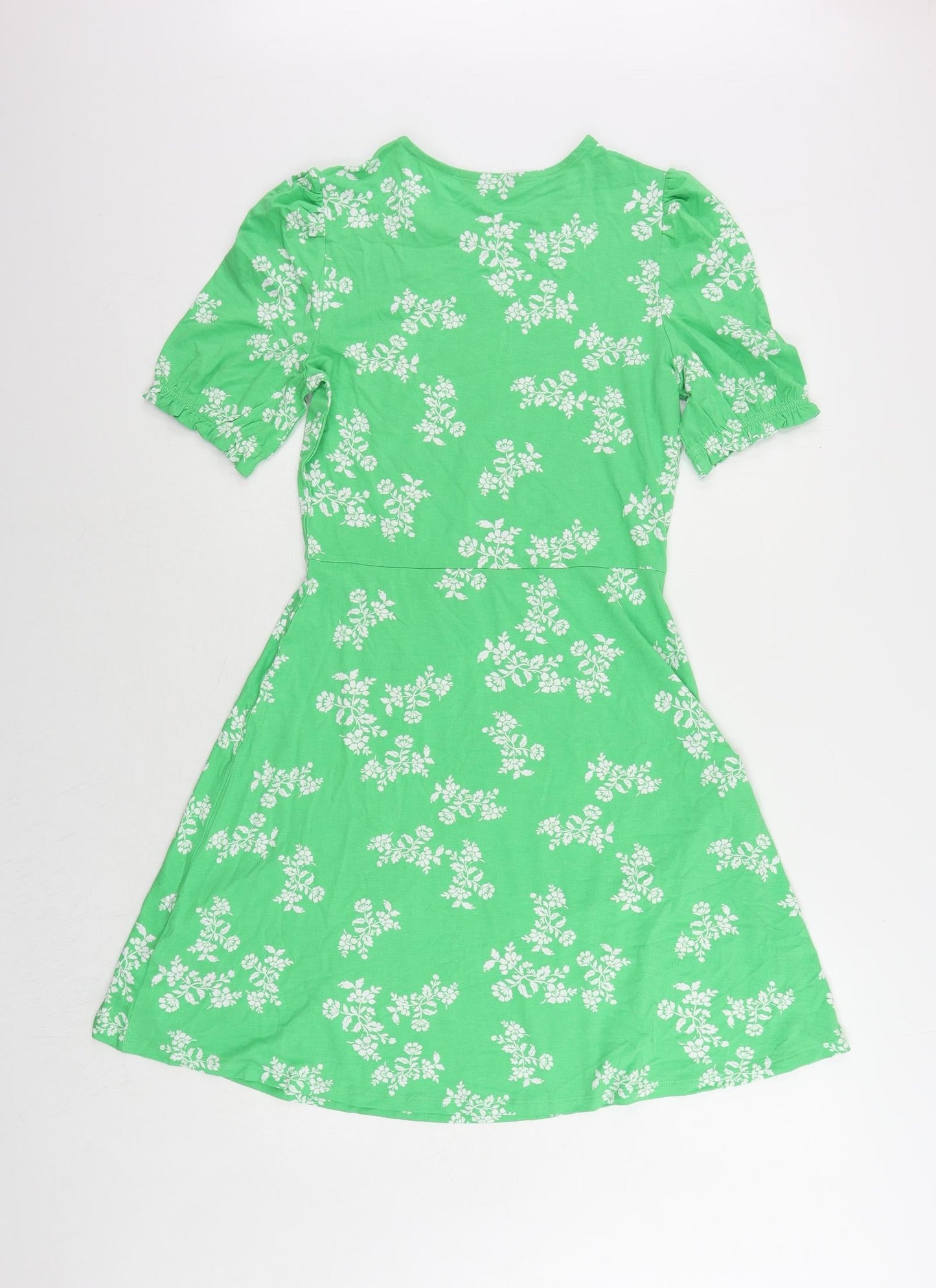 Marks and Spencer Womens Green Floral Viscose T-Shirt Dress Size 8 Crew Neck Pullover