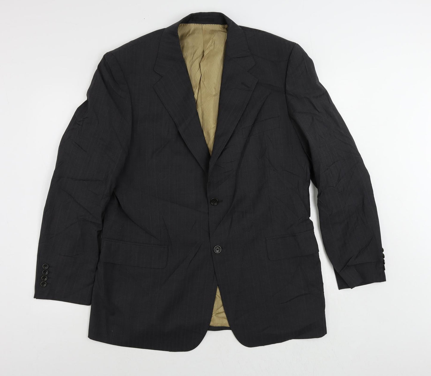 Racing Green Mens Black Striped Wool Jacket Suit Jacket Size 42 Regular