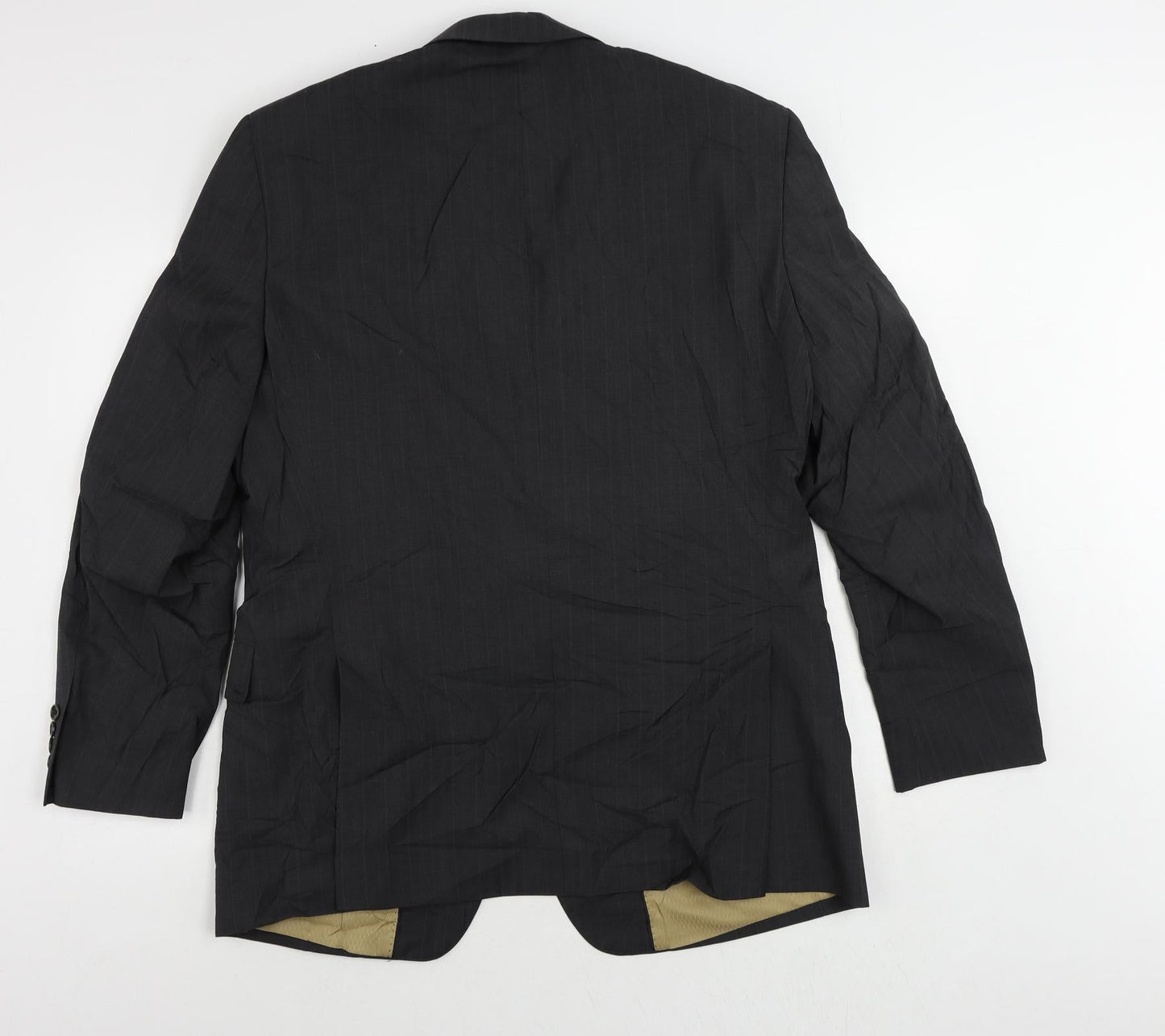 Racing Green Mens Black Striped Wool Jacket Suit Jacket Size 42 Regular