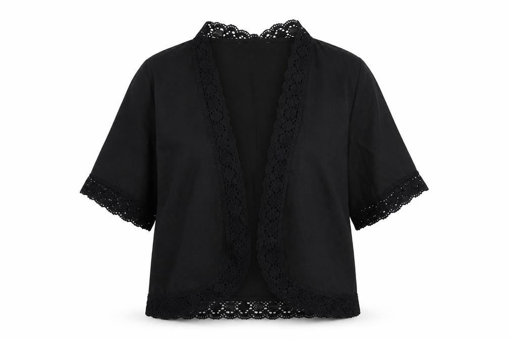 Wardrobe Womens Black Linen Kimono Blouse Size 12 V-Neck - Open