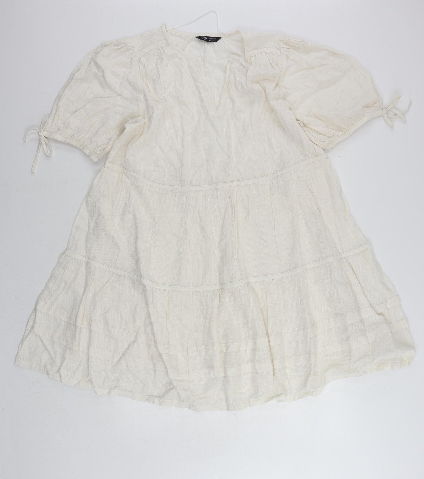 Marks and Spencer Womens Ivory Cotton Trapeze & Swing Size 16 V-Neck Pullover - Embroidered