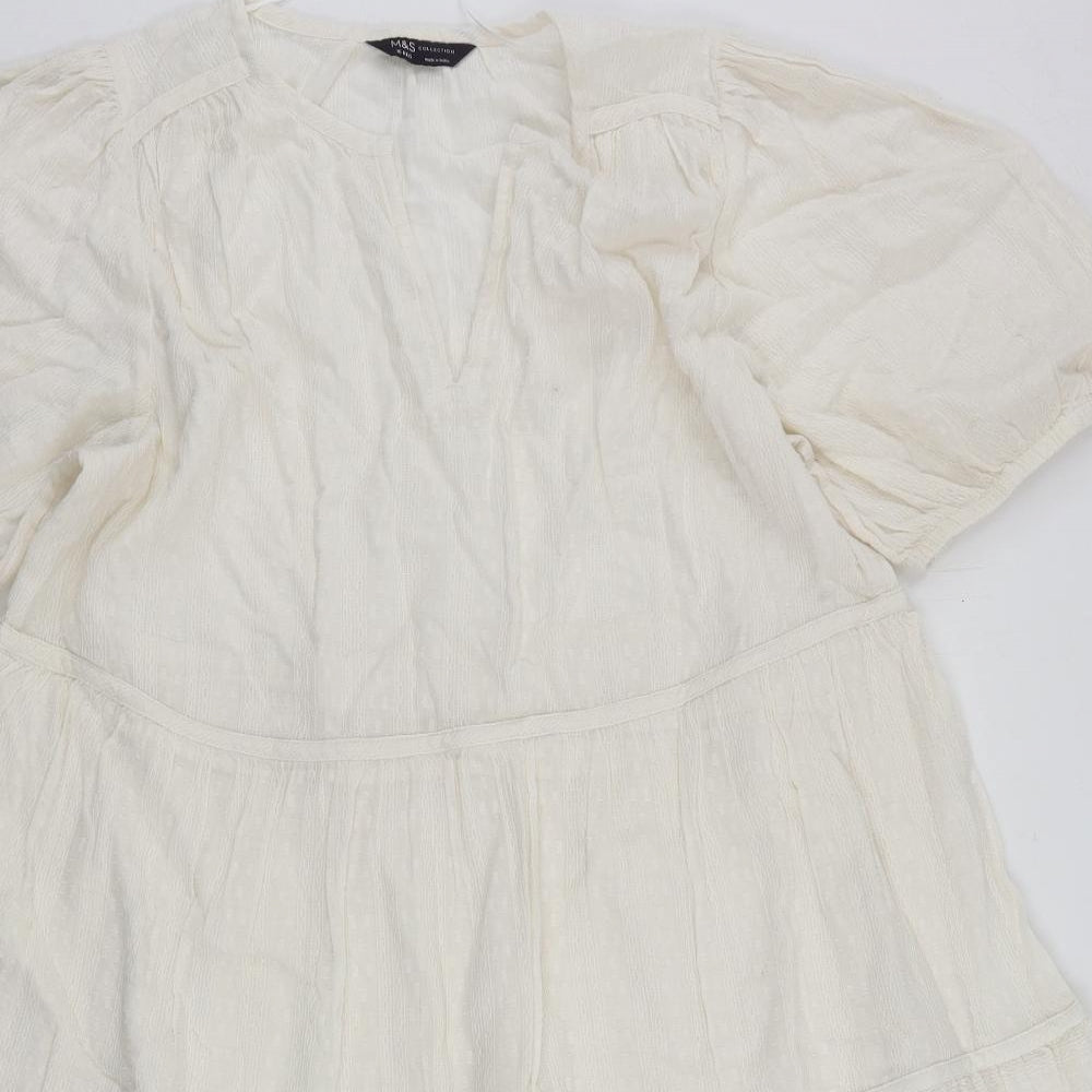 Marks and Spencer Womens Ivory Cotton Trapeze & Swing Size 16 V-Neck Pullover - Embroidered