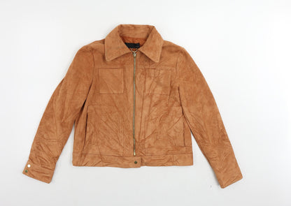 Additional front view of Sfera women’s orange jacket, size L, zip - suede effect