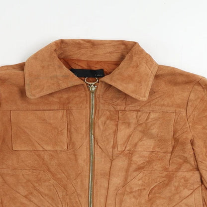 Close-up detail of Sfera women’s orange jacket, size L, zip - suede effect