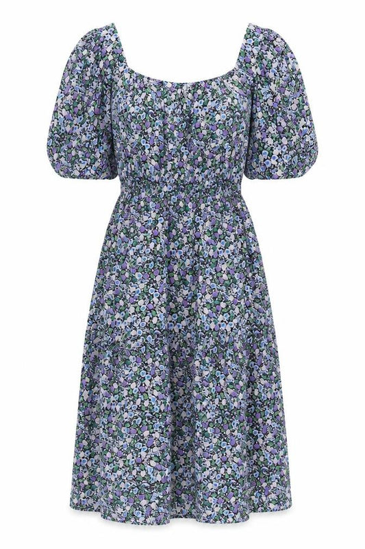 Marks and Spencer Womens Multicoloured Floral Cotton A-Line Size 8 Square Neck Pullover - Puff Sleeve