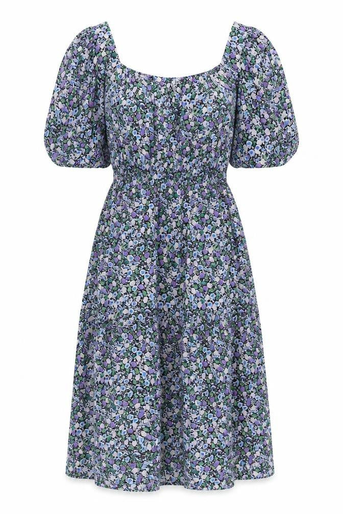 Marks & Spencer Womens Multicoloured Floral Cotton A-Line Size 8 Square Neck Pullover - Puff Sleeve