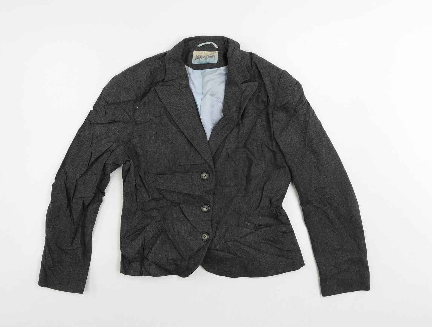 Monsoon Womens Grey Jacket Blazer Size 14 Button - Vintage