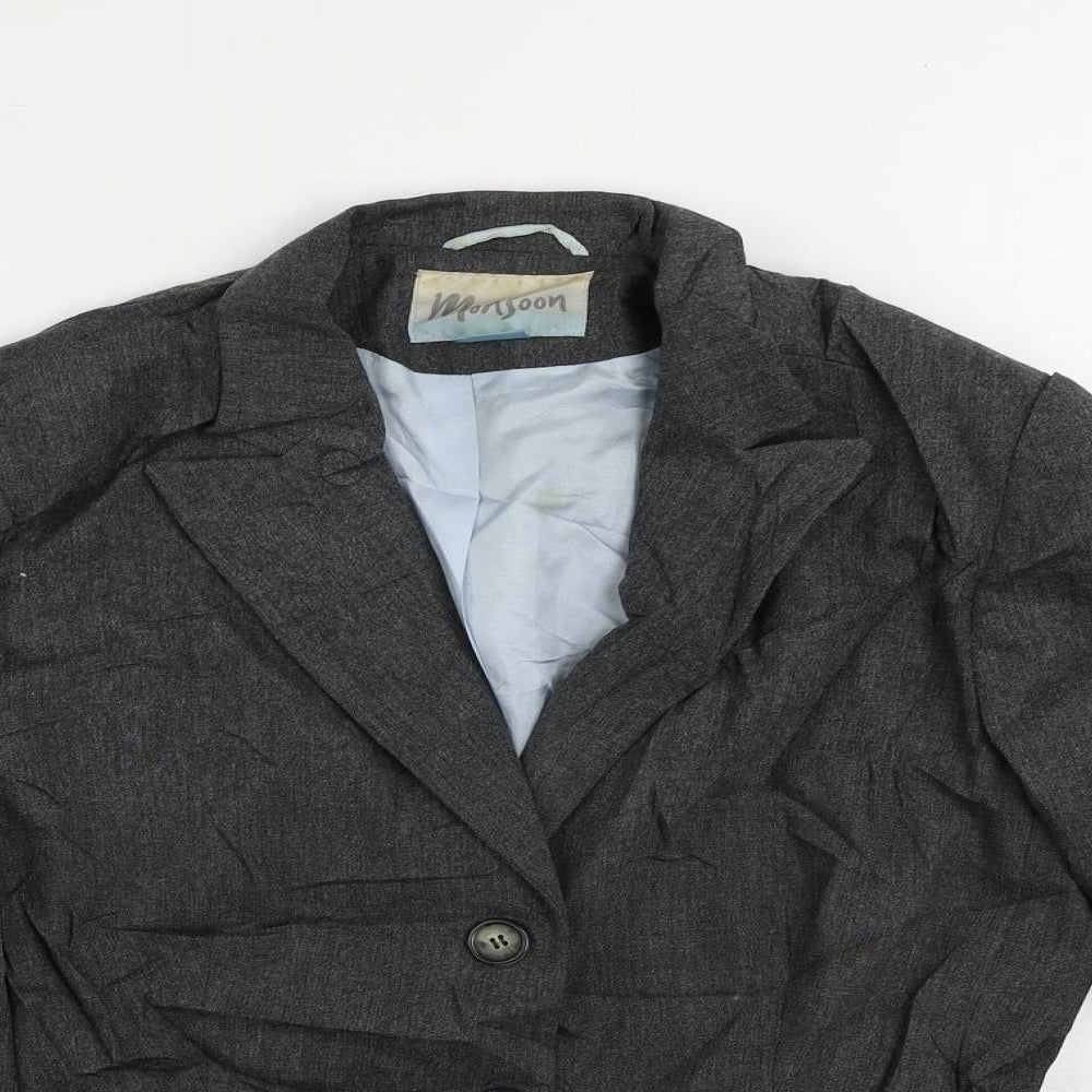 Monsoon Womens Grey Jacket Blazer Size 14 Button - Vintage