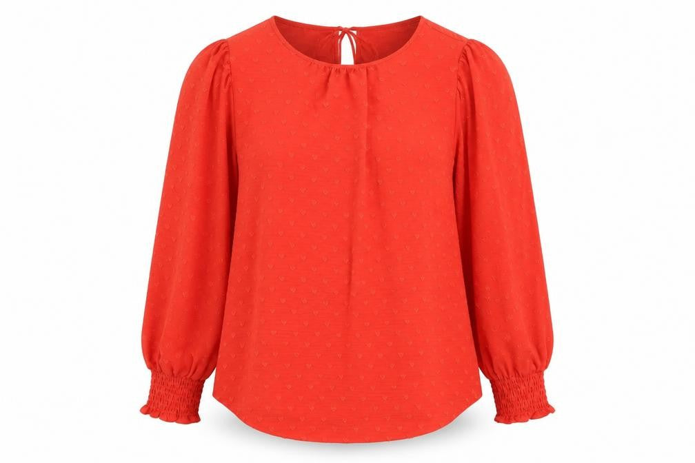Marks & Spencer Womens Red Polyester Basic Blouse Size 10 Round Neck - Textured