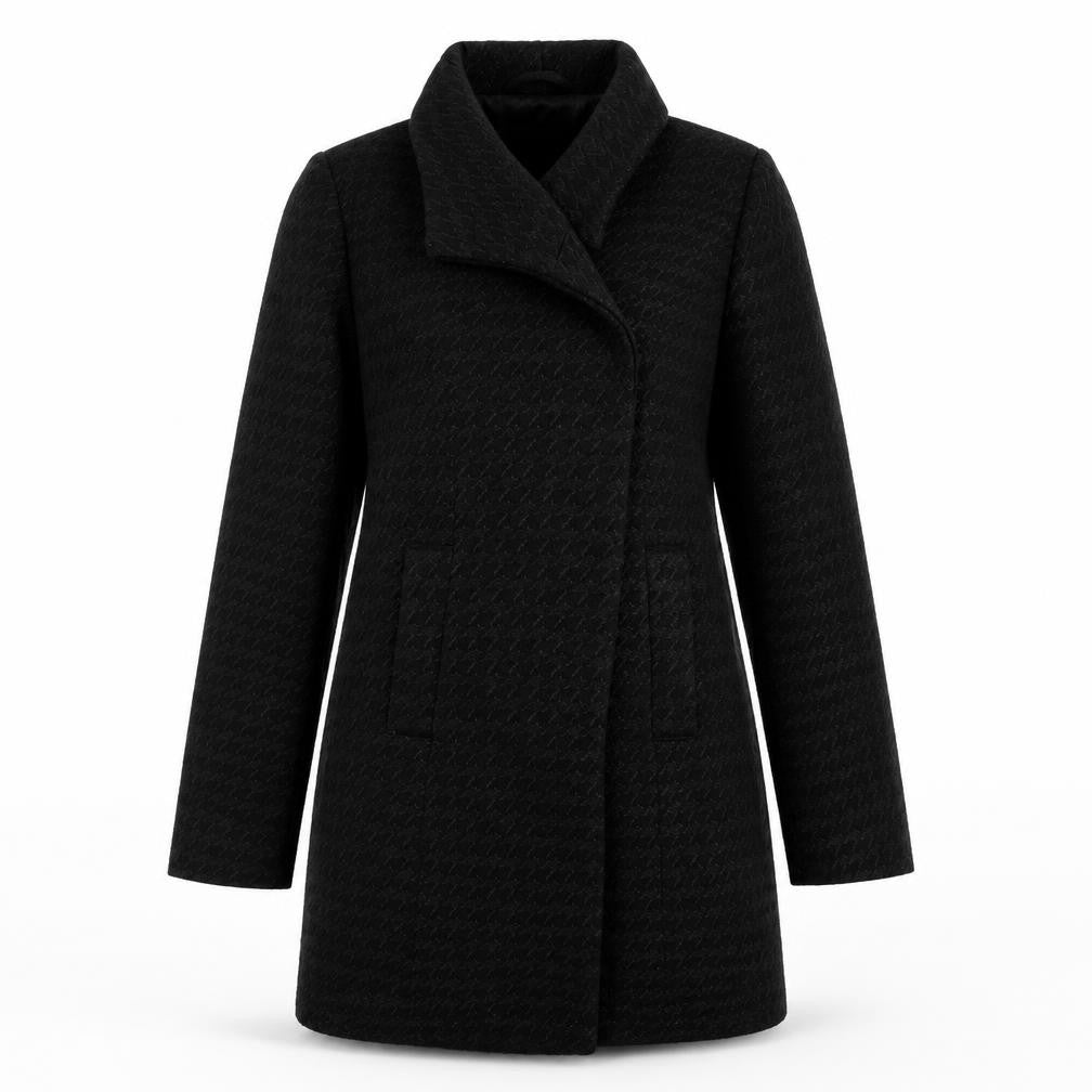 Mexx Womens Black Geometric Overcoat Coat Size 10 Button