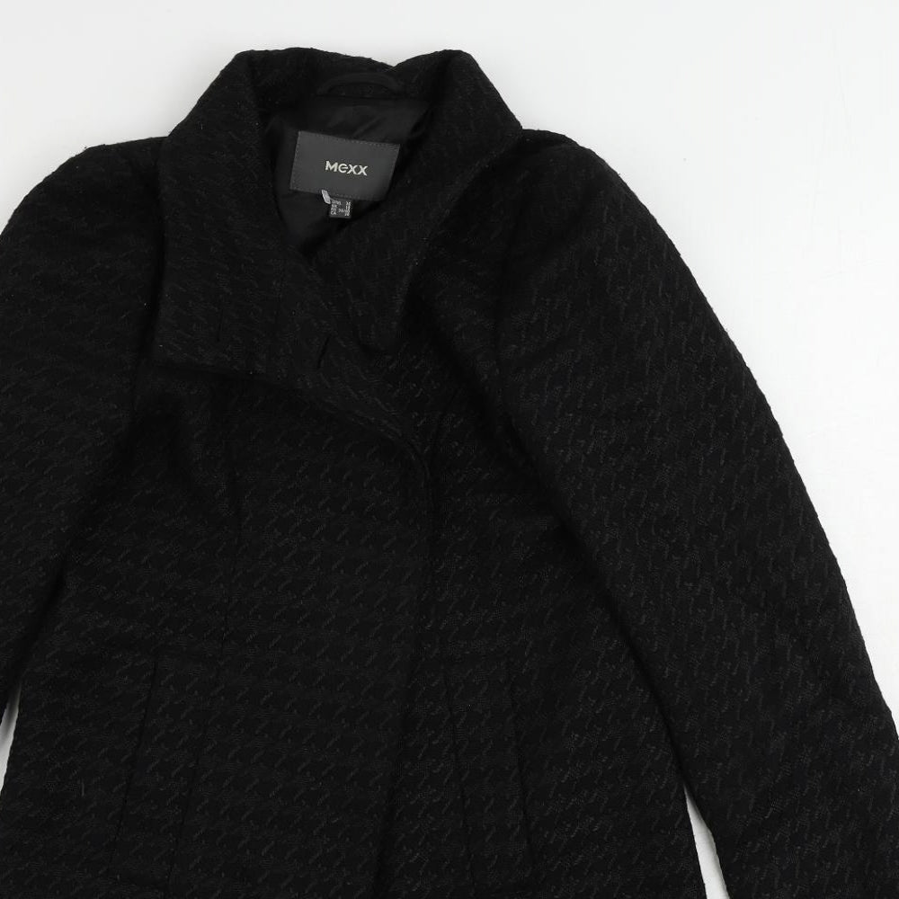 Mexx Womens Black Geometric Overcoat Coat Size 10 Button