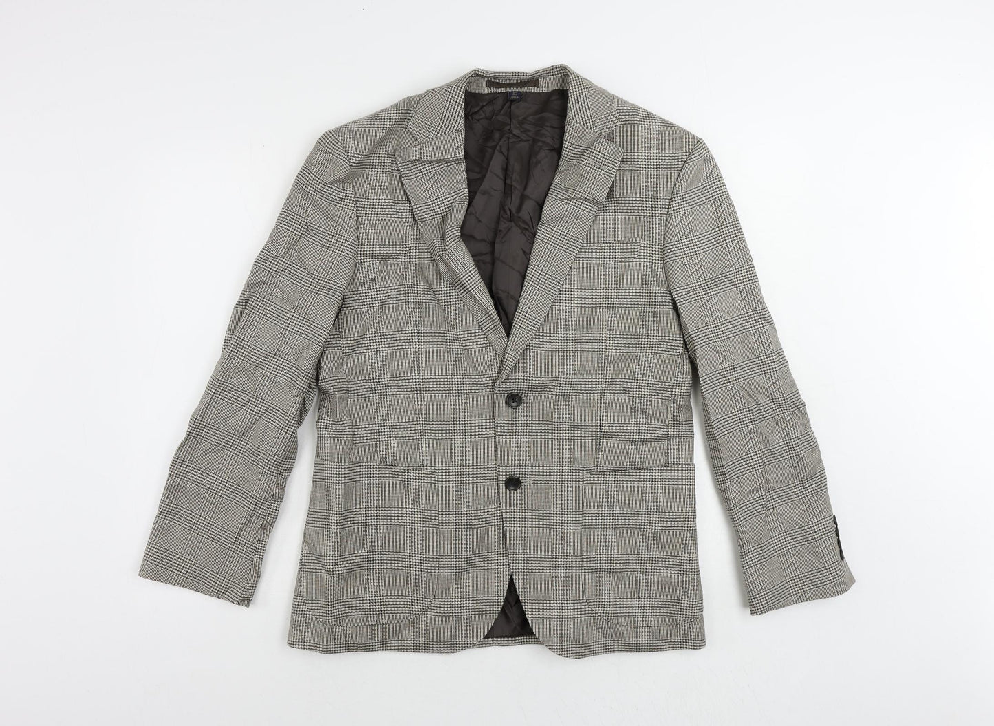 Marks and Spencer Mens Beige Plaid Polyester Jacket Suit Jacket Size 38 Regular